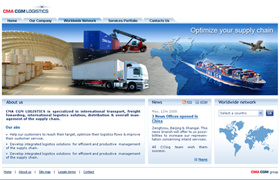 Site internet de la filiale CMA CGM Logisitcs. Spécialiste des transports de container "In land". 