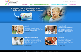 Site Internet de la société CSP, spécialisée dans les systèmes d'informations liés aux cartes à puces et système de santée.